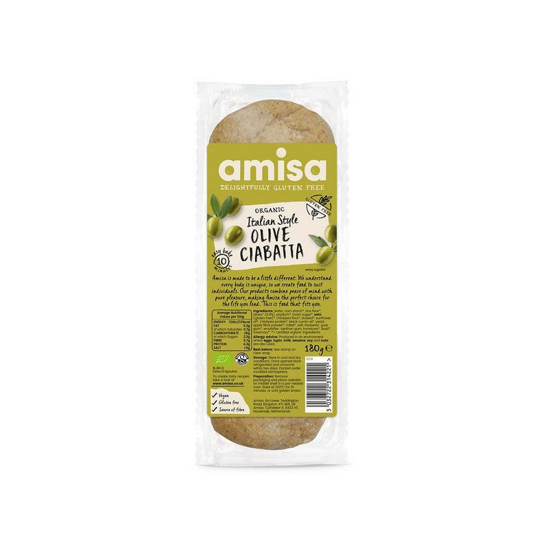 Amisa Organic Olive Ciabatta Gluten Free 180g
