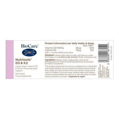 BioCare Nutrisorb® D3 & K2 15ml Liquid Drops
