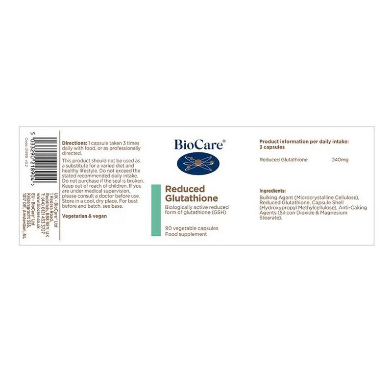 BioCare Reduced Glutathione 90 Capsules