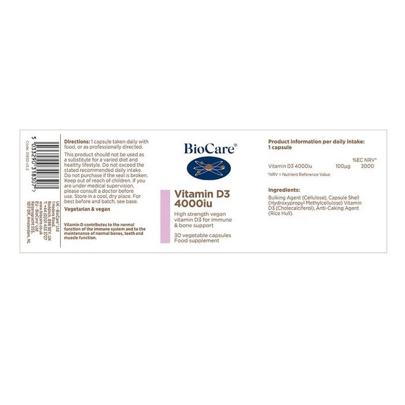 BioCare Vitamin D3 4000iu 30 Capsules