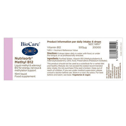 BioCare Nutrisorb®  Methyl B12 15ml Liquid Drops
