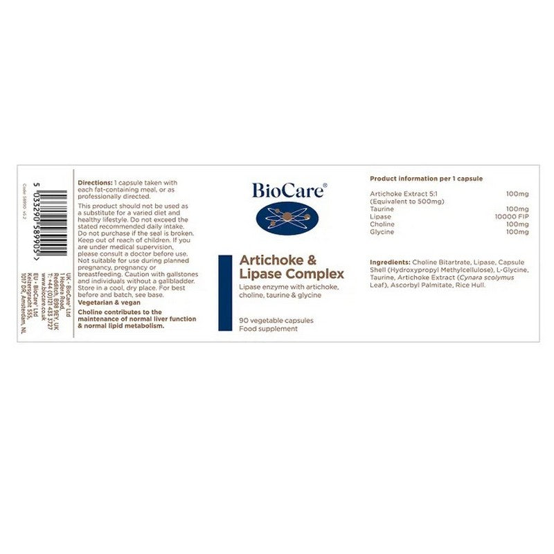 BioCare Artichoke & Lipase Complex 90 Capsules