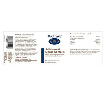 BioCare Artichoke & Lipase Complex 90 Capsules