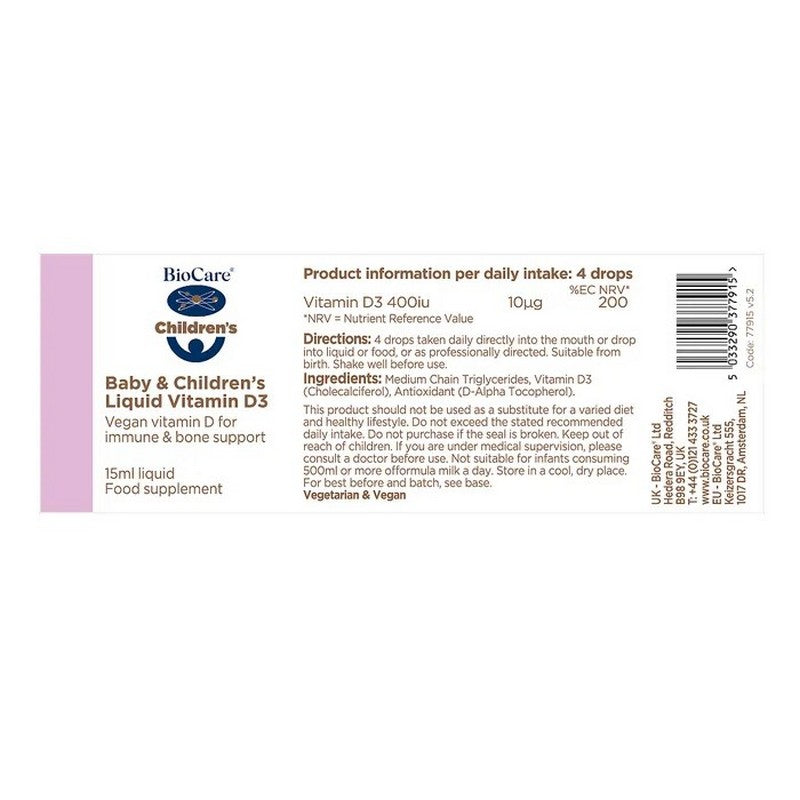 BioCare Baby & Children's Liquid Vitamin D3 15ml
