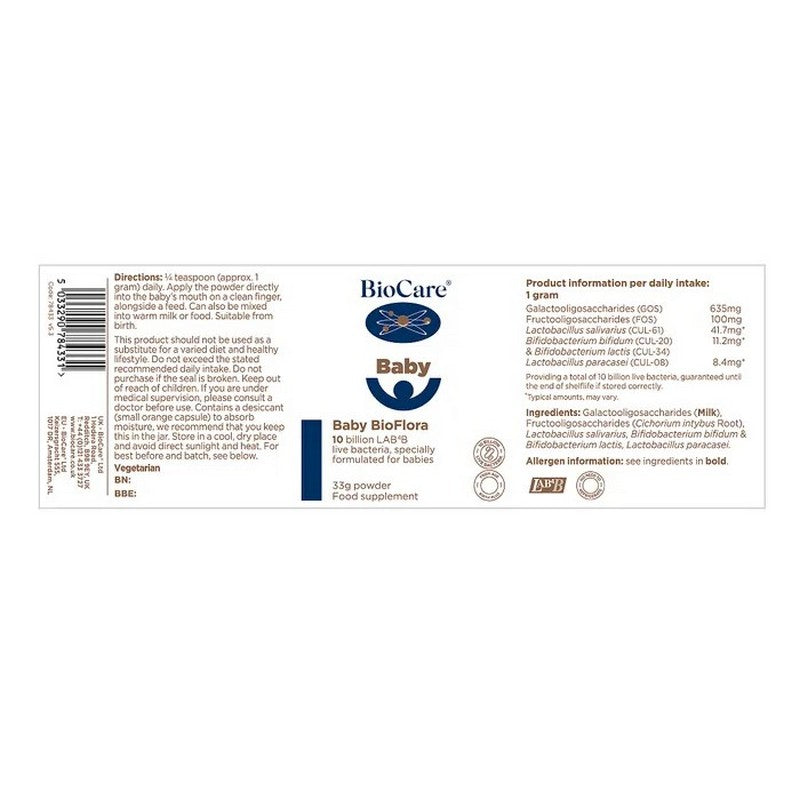 BioCare Baby Bioflora label on a white background