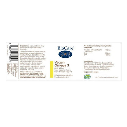 BioCare Vegan Omega 3 (Algal DHA & EPA) 60 Capsules