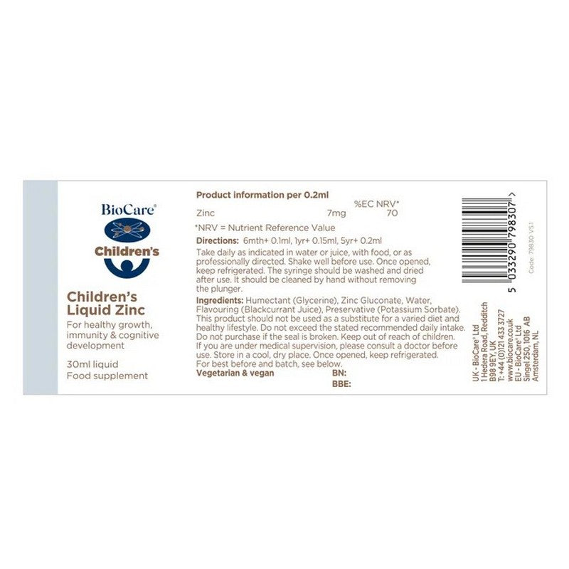 BioCare Children's Liquid Zinc 30ml