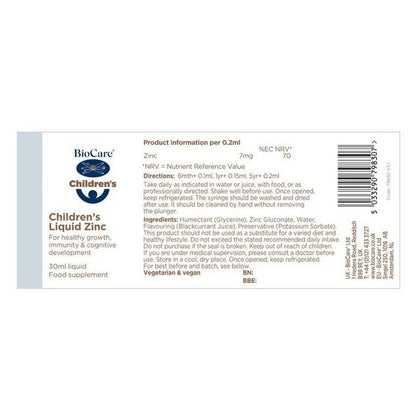 BioCare Children's Liquid Zinc 30ml