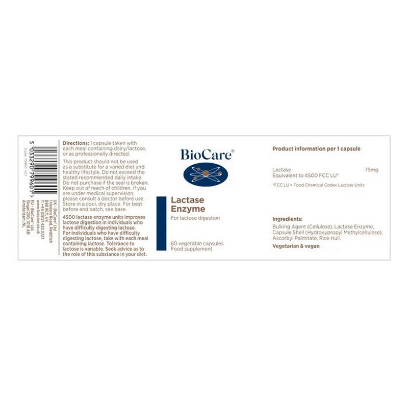 BioCare Lactase Enzyme 60 Capsules