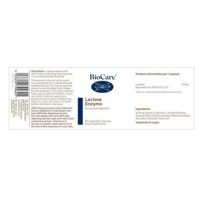 BioCare Lactase Enzyme 60 Capsules