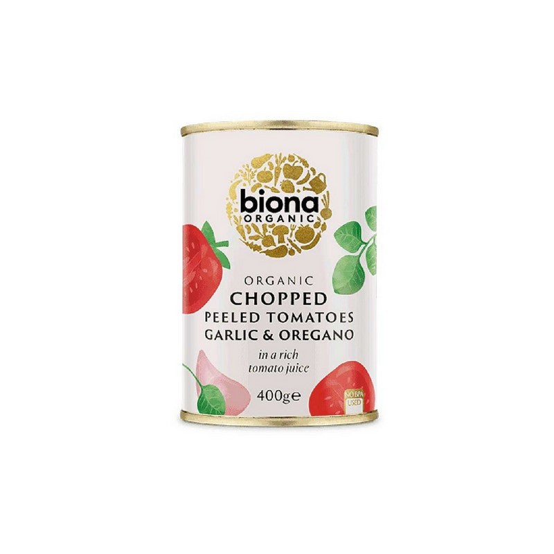 Biona Organic Chopped Tomatoes with Garlic and Oregano 400g