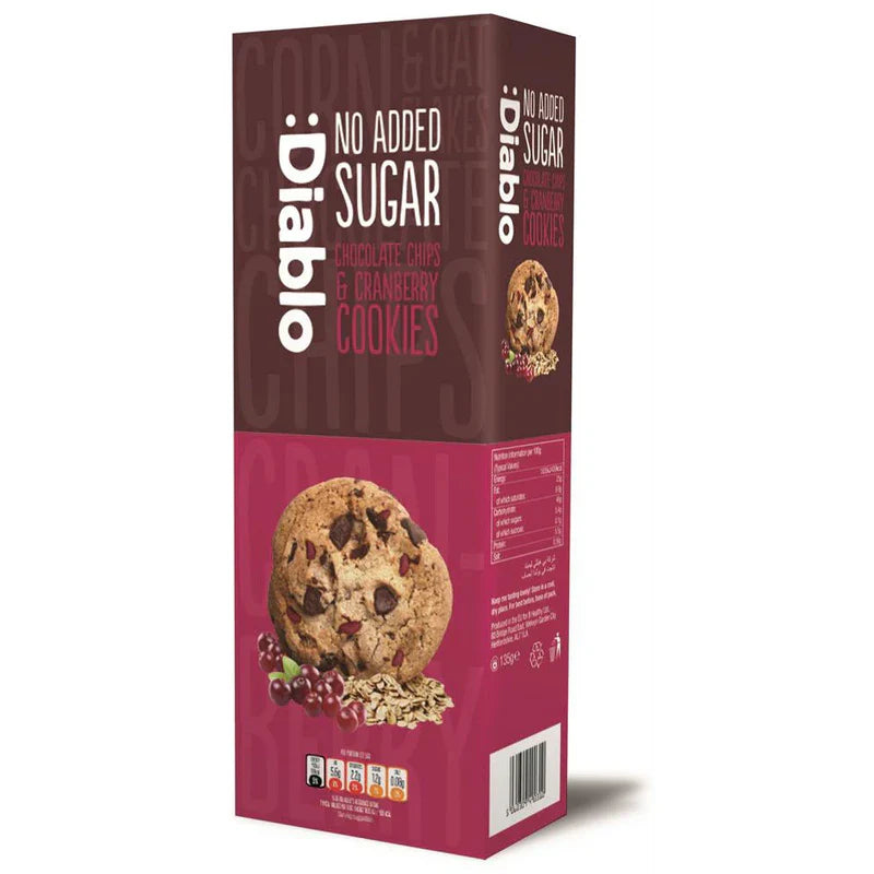 Diablo Sugar Free Choc Chip & Cranberry Cookies 135g