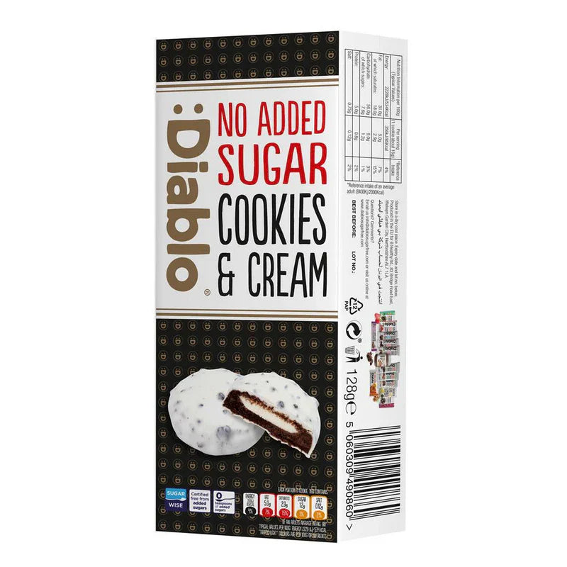 Diablo Sugar Free White Chocolate Cookies & Cream 128g