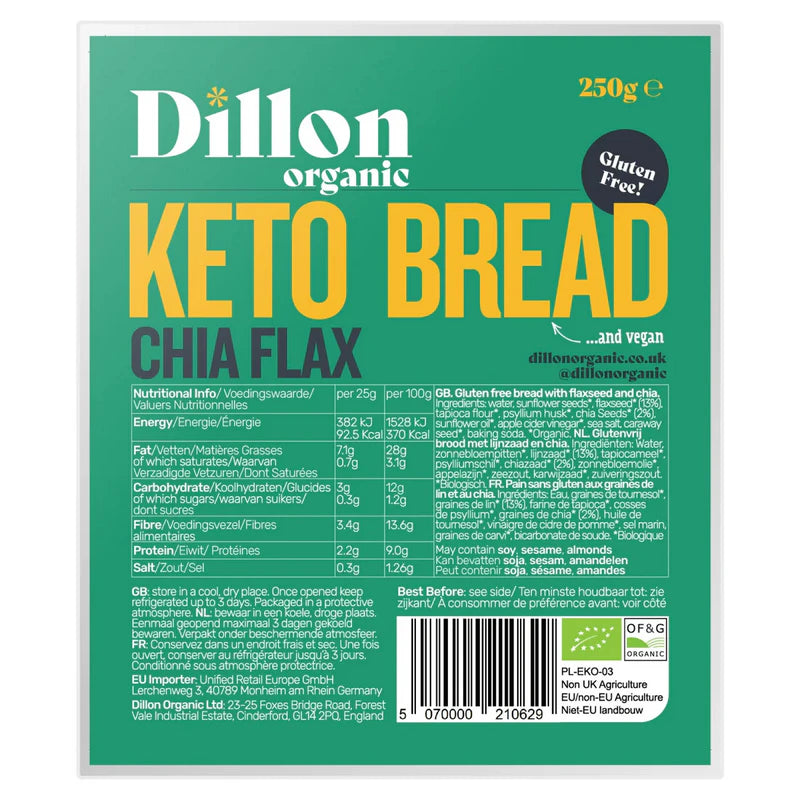 Dillon Organic Chia Flax Keto Bread 250g