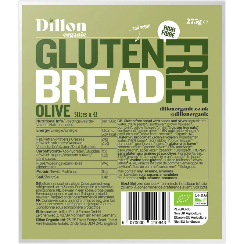 Dillon Organic Sliced Gluten Free Olive Bread 275g