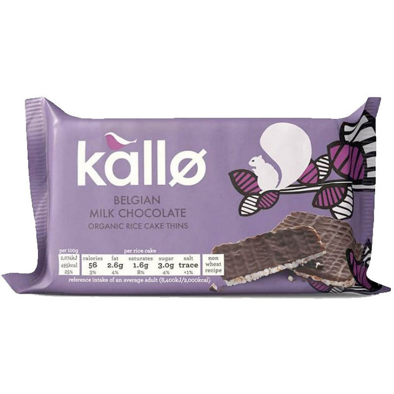 Kallo Organic Belgian Milk Chocolate Rice Cake Thins 75g