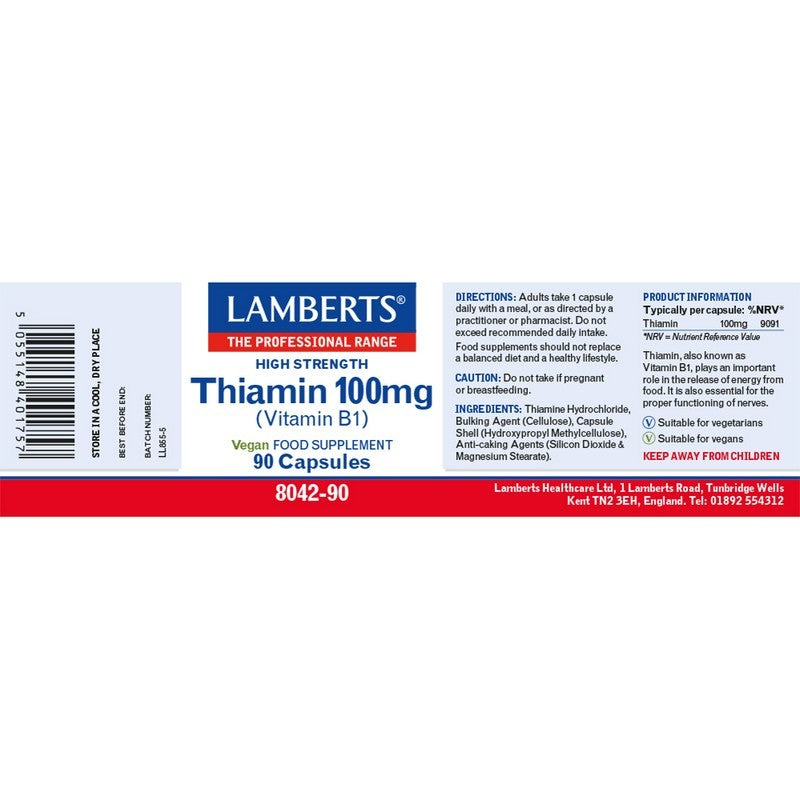 Lamberts Thiamin 100mg (Vitamin B1) 90 Capsules