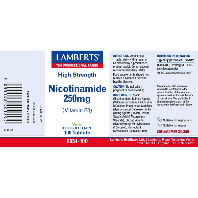 Lamberts Nicotinamide 250mg (Vitamin B3) 100 Tablets