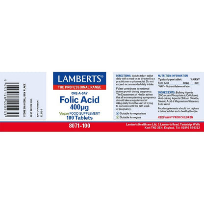 Lamberts Folic Acid 400µg 100 Tablets