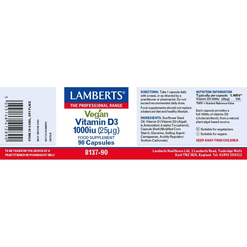 Lamberts Vegan D3 1000iu 90 Capsules