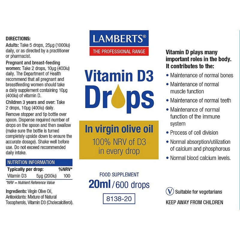 Lamberts Vitamin D3 Drops 20ml
