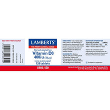 Lamberts Vitamin D3 400iu (10µg) 120 Tablets