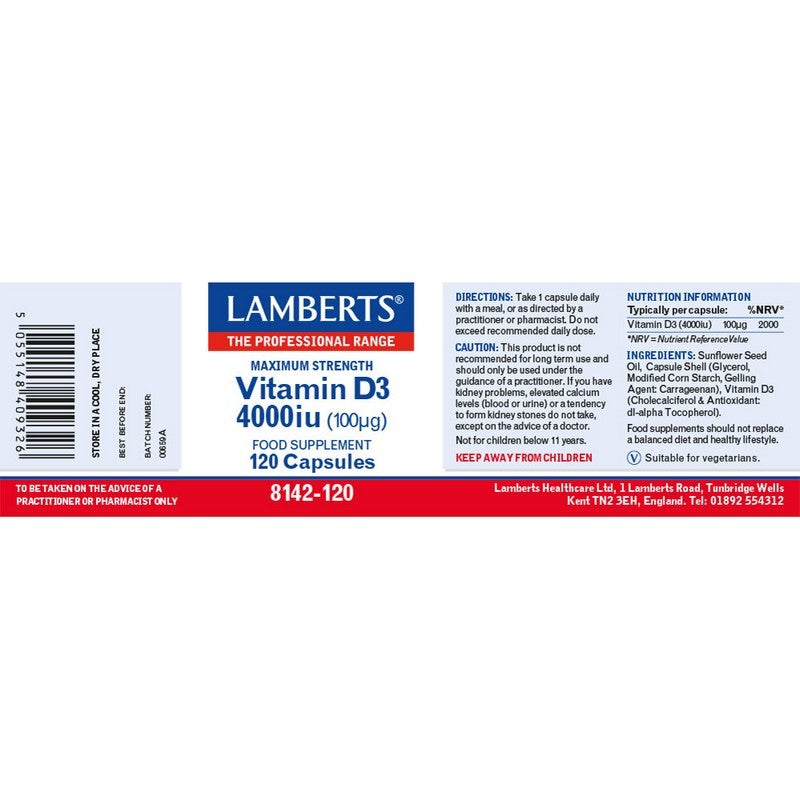 Lamberts Vitamin D3 4000Iu (100µg) 120 Capsules
