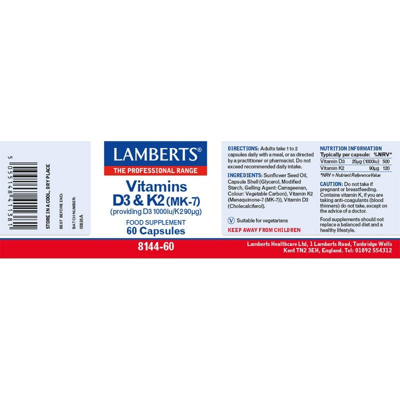 Lamberts Vitamin D3 1000iu and K2 60 Capsules