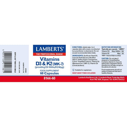 Lamberts Vitamin D3 1000iu and K2 60 Capsules