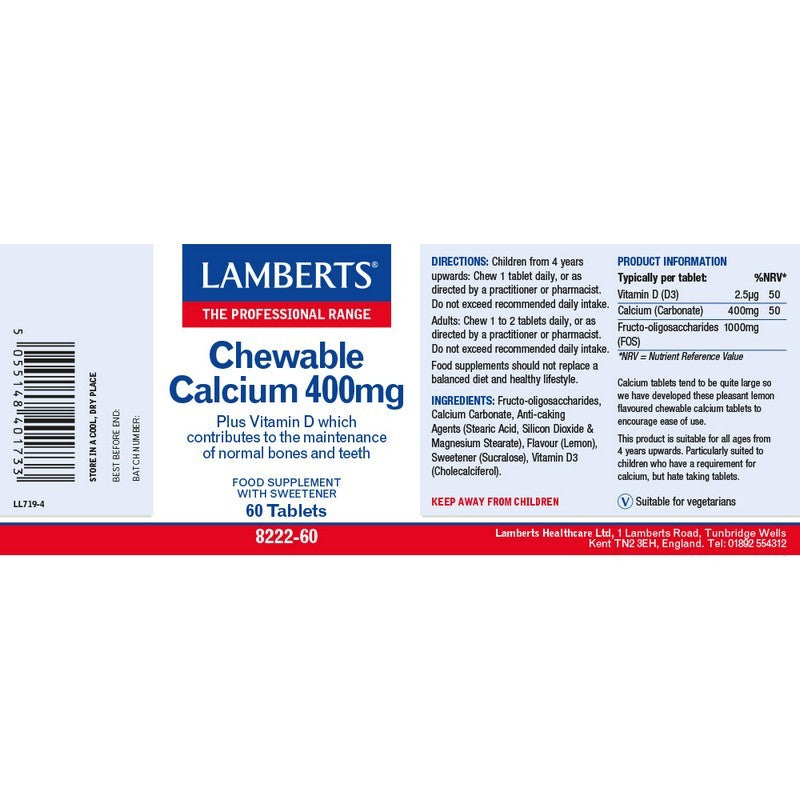 Lamberts Chewable Calcium 400µg 60 Tablets