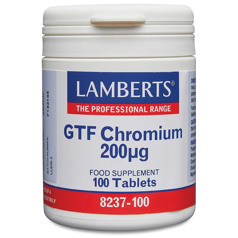 Lamberts Gtf Chromium 200µg 100 Tablets bottle in white background
