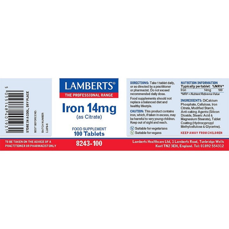 Lamberts Iron 14mg (As Citrate) 100 Tablets