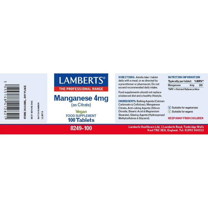 Lamberts Manganese 5mg (As Citrate) 100 Tablets