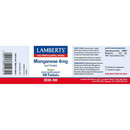 Lamberts Manganese 5mg (As Citrate) 100 Tablets