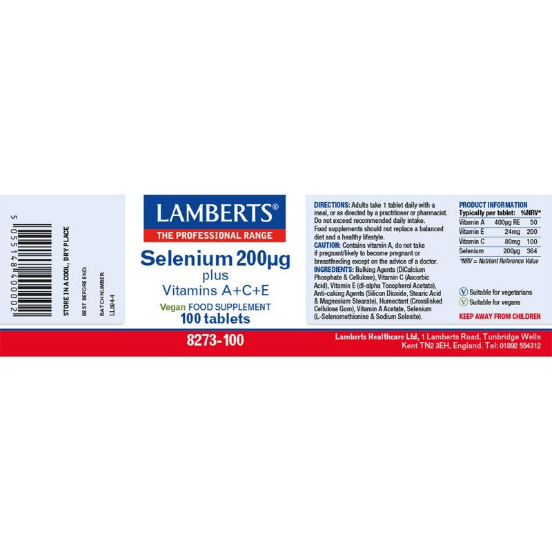 Lamberts Selenium 200µg +A + C + E 100 Tablets