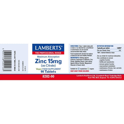 Lamberts Zinc 15mg (As Citrate)