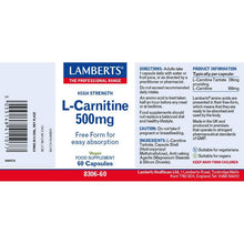 Lamberts L-Carnitine 500mg 60 Capsules