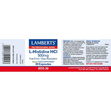 Lamberts L-Histidine 500mg 30 Capsules