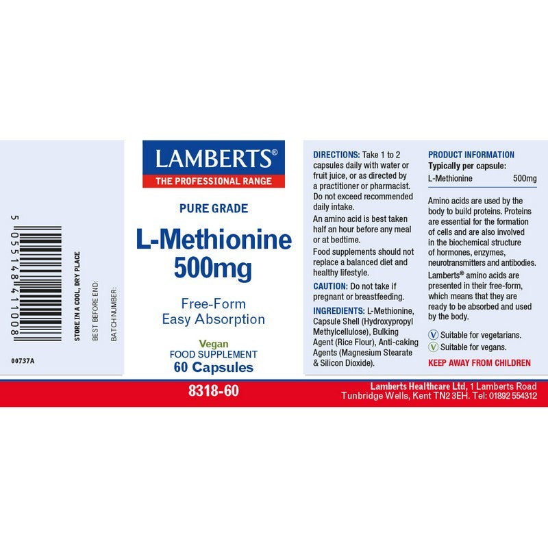 Lamberts L-Methionine 500mg 60 Capsules