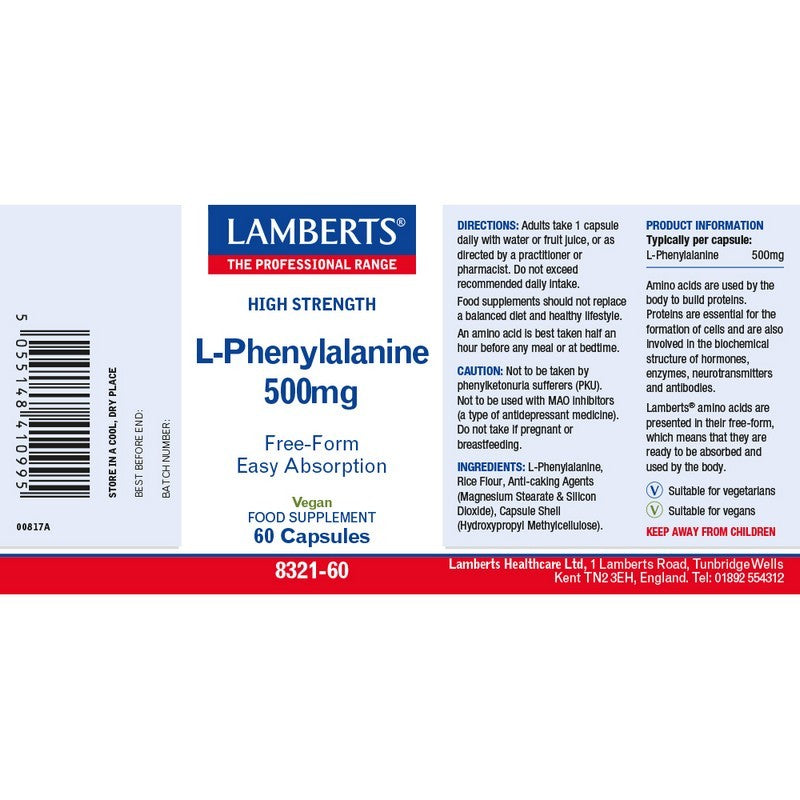 Lamberts L Phenylalanine 500mg 60 Capsules