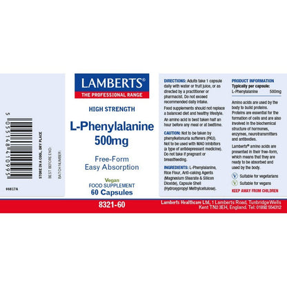 Lamberts L Phenylalanine 500mg 60 Capsules