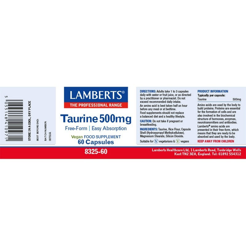 Lamberts Taurine 500mg 60 Capsules