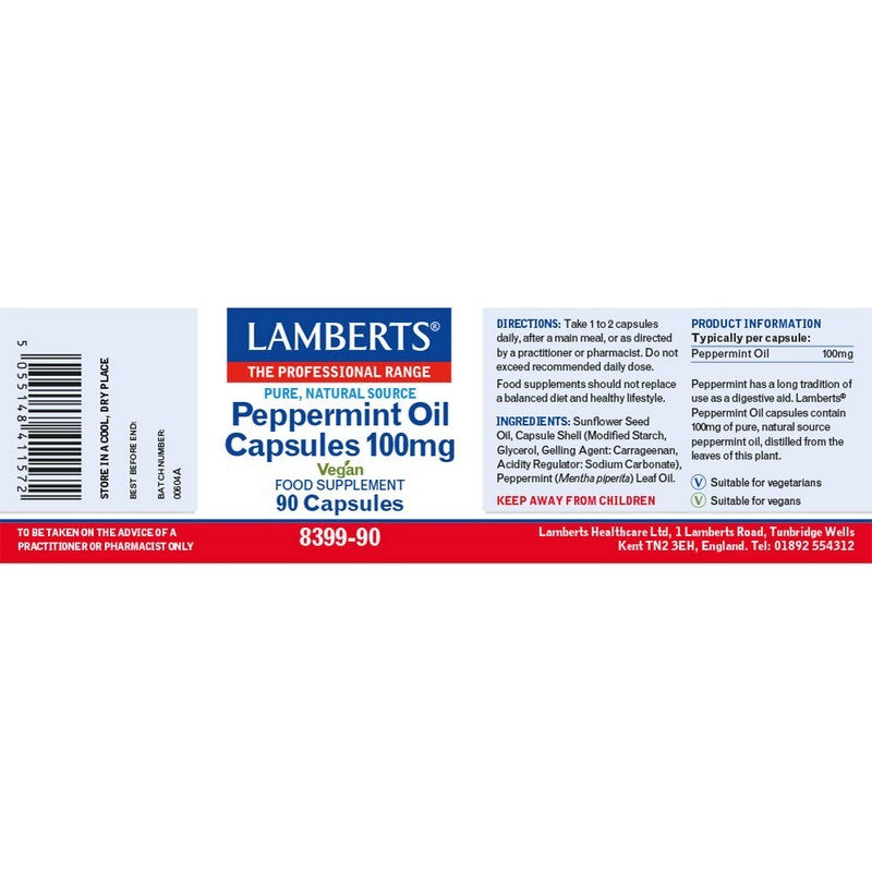Lamberts Peppermint Oil Capsules 100mg 90 Capsules