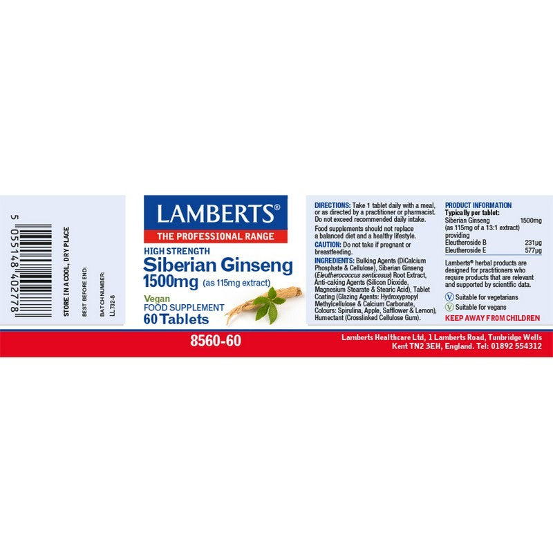 Lamberts Siberian Ginseng 1500mg 60 Tablets