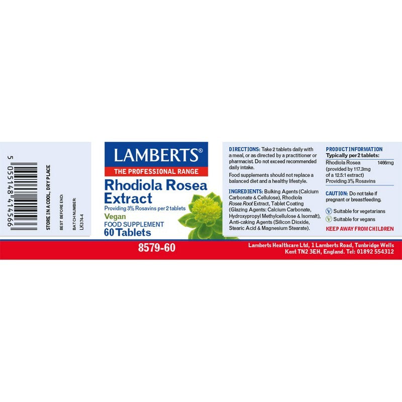 Lamberts Rhodiola Rosea 500mg 60 Tablets