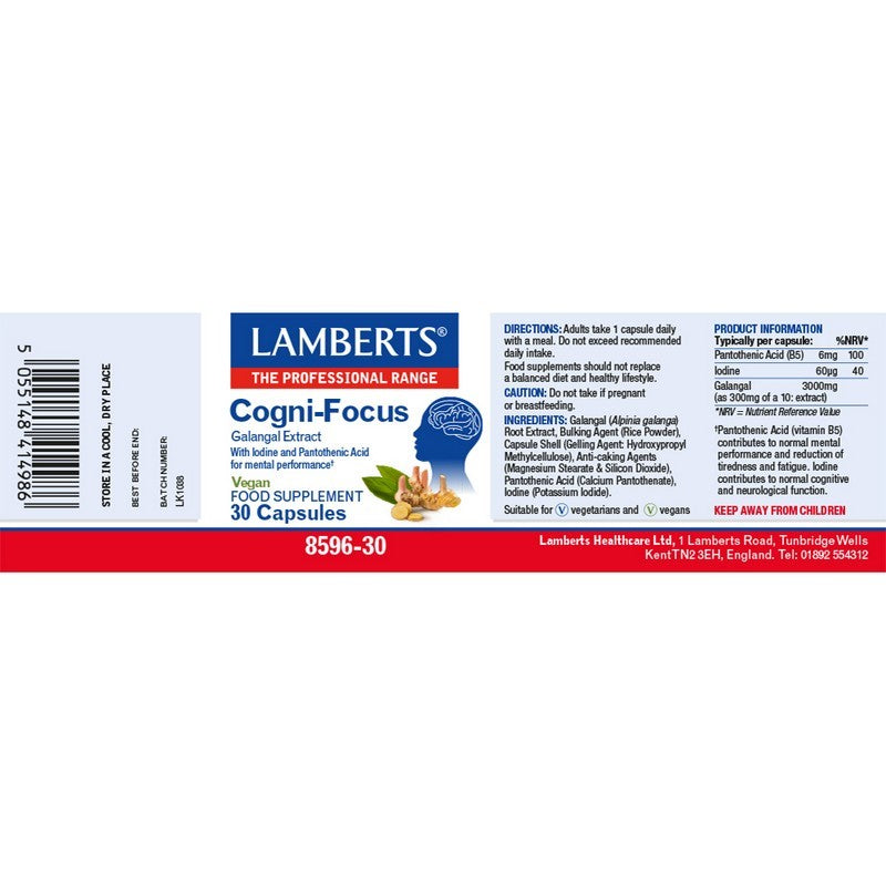 Lamberts Cogni-Focus (galangal extract) 30 Capsules