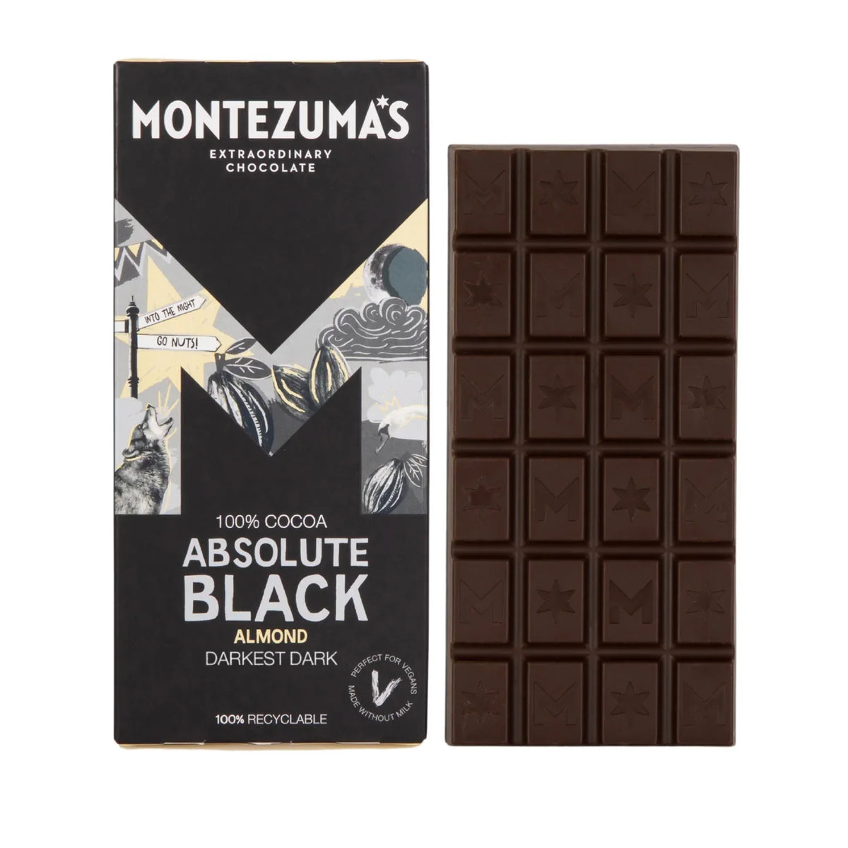 Montezumas Chocolate Absolute Black 100% Cocoa with Almonds 90g