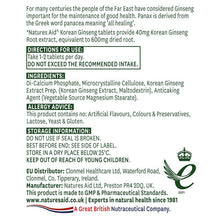 Natures Aid Korean Ginseng 40mg (600mg equiv) 90 Tablets