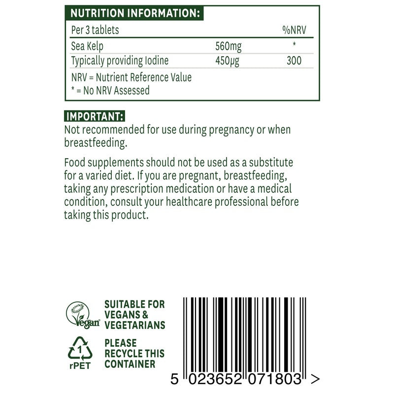 Natures Aid Sea Kelp 187mg (providing 150ug Iodine) 180 Tablets