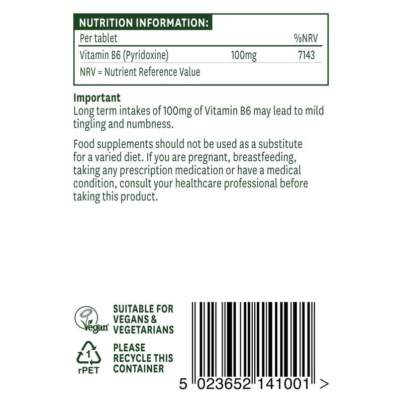 Natures Aid Vitamin B6 (High Potency) 100mg 100 Tablets